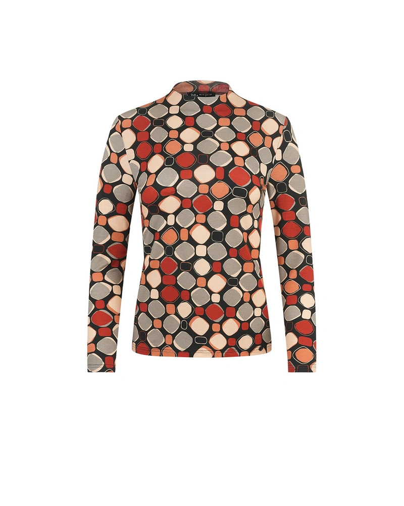 Knitted blouse with a geometric print in earthy tones | T-shirts