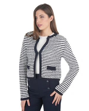 Плетена жилетка в тъмносиньо и бяло | Casual - 8