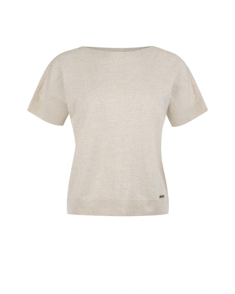 Knitted short sleeve top from cotton and linen in neutral light tone | Pulls | Dika.bg Knitted short sleeve top from cotton and linen in neutral light tone | Pulls