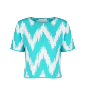 Knitted top with a geometric pattern in white and turquoise | Casual - 5