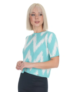 Knitted top with a geometric pattern in white and turquoise | Casual - 6