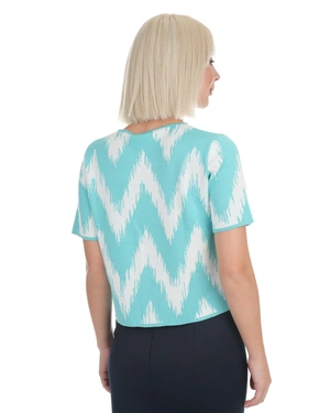 Knitted top with a geometric pattern in white and turquoise | Casual - 8