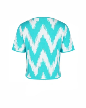 Knitted top with a geometric pattern in white and turquoise | Casual - 9