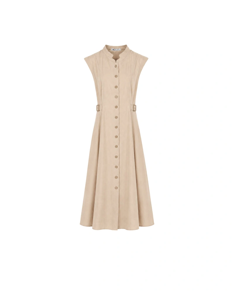 Light beige cotton shirt dress with shaping seams | Dresses