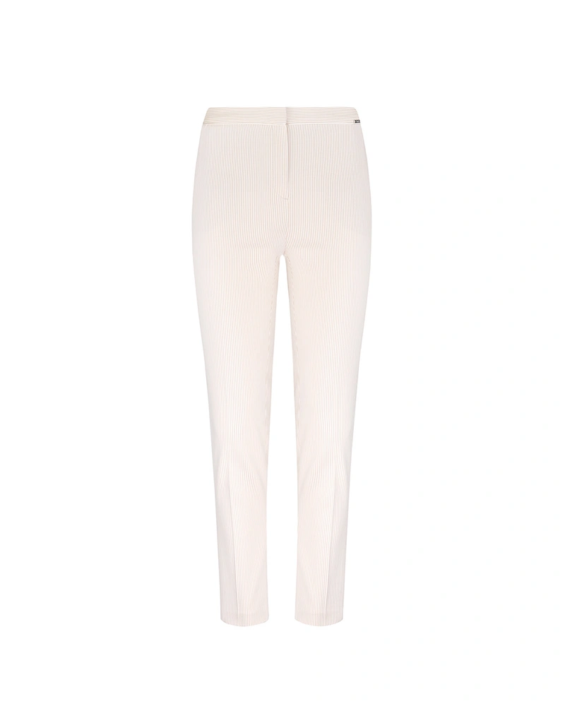 Pantaloni din bumbac bej deschis cu dungi fine | Pantaloni