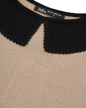 Light beige knit blouse with a black Peter Pan collar | Pulls - 5