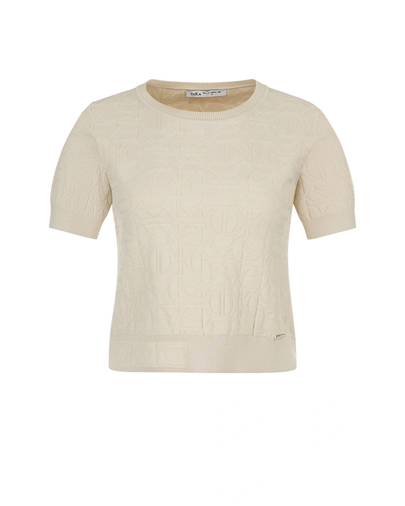 Light beige knit blouse with textured motif | Knitwear