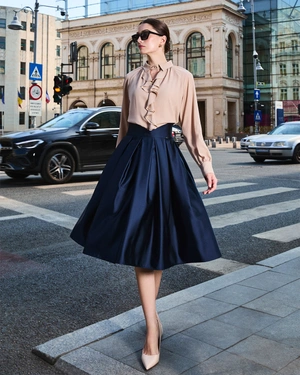 Light beige mousseline blouse with jabot | Blouses - 3