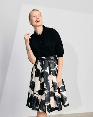 Light beige satin skirt with black floral print | Skirts | Dika.rs - 1 Light beige satin skirt with black floral print | Skirts - 1