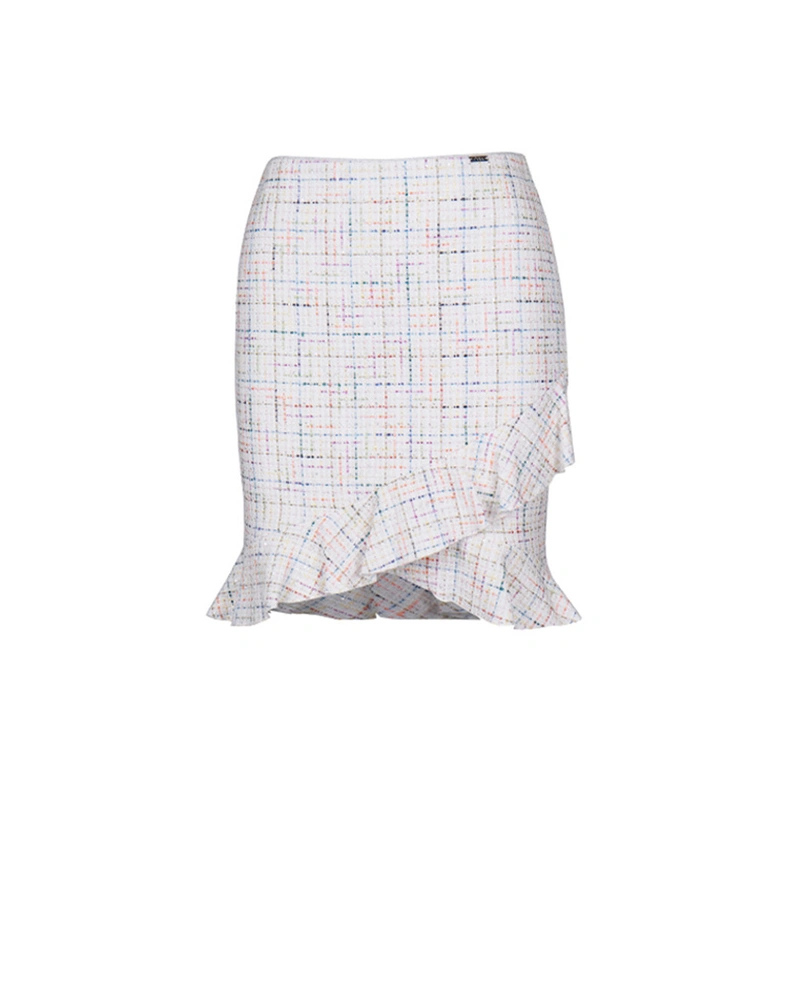 Light beige skirt made of cotton tweed with fine sequins and lurex threads | Skirts and Shorts