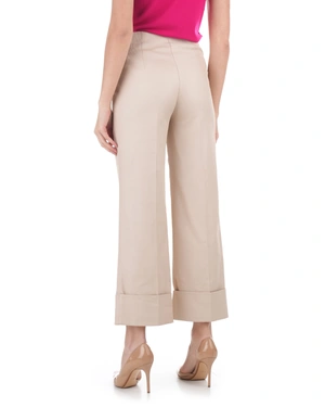 Light beige straight-leg trousers with cuffs and gold buttons | Trousers and Leggings - 2