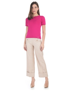 Light beige straight-leg trousers with cuffs and gold buttons | Trousers and Leggings - 3