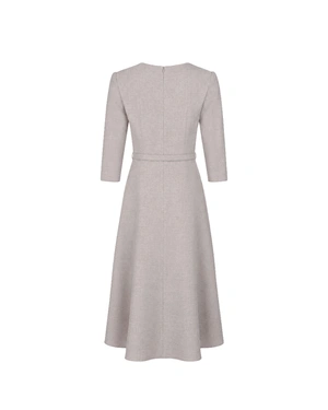 Robe texturée beige clair avec ceinture | Robes - 2
