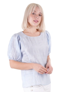 Light blue blouse with short puff sleeves | OUTLET SUMMER | Dika.test - 4 Light blue blouse with short puff sleeves | OUTLET SUMMER - 4