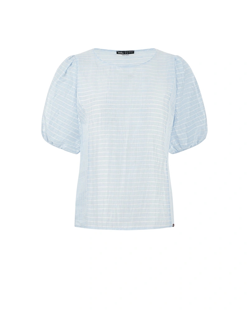 Light blue blouse with short puff sleeves | OUTLET SUMMER