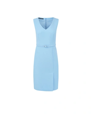 Light blue business dress with a straight silhouette | Dresses - 7