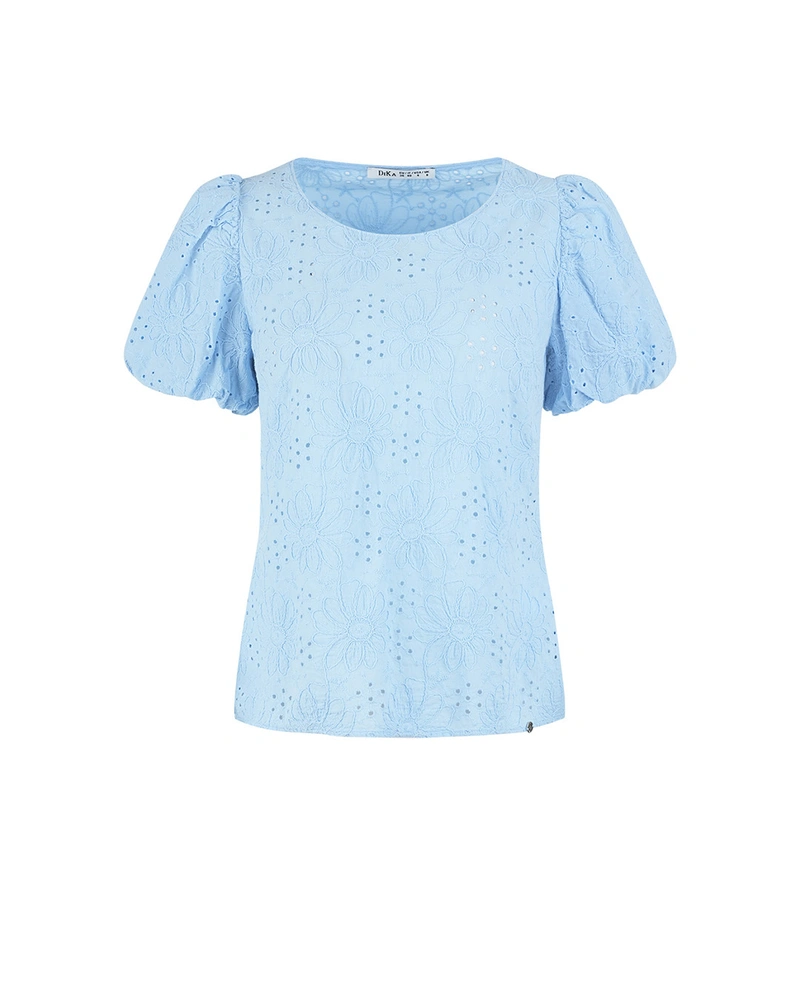 Bluză din bumbac albastru deschis cu broderie englezească | Bluze