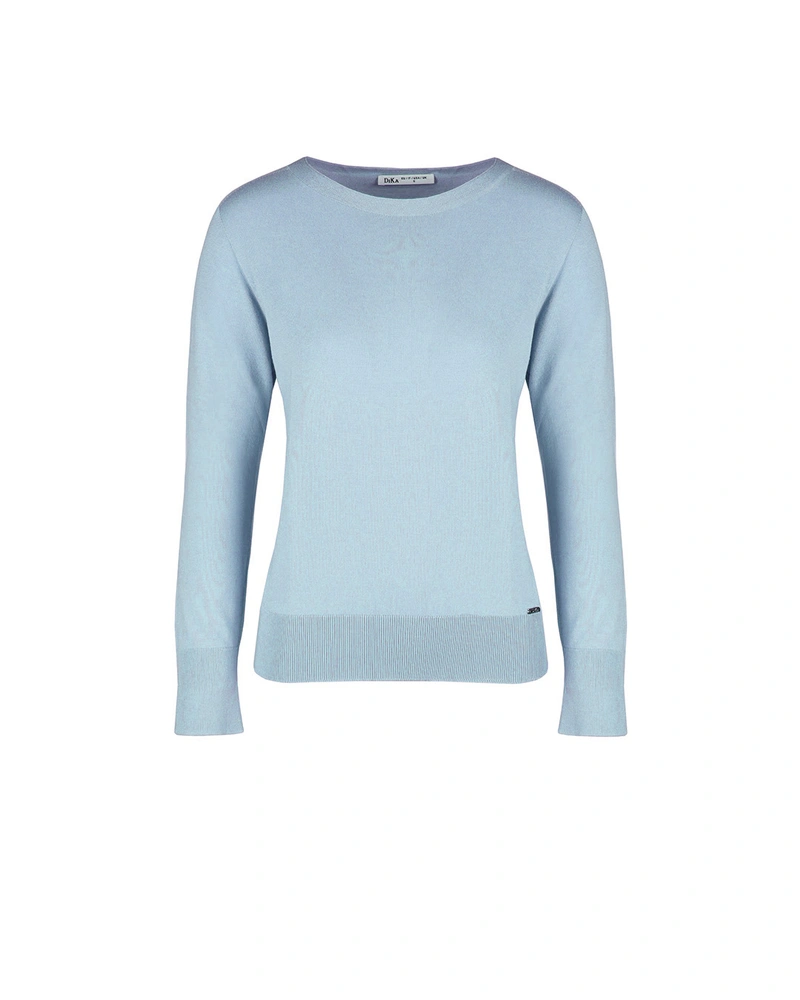 Light blue fine sweater with crew neck, made of certified viscose | Knitwear
