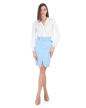 Fustă creion albastru deschis cu curea și crăpătură frontală | NOUTATI - 6