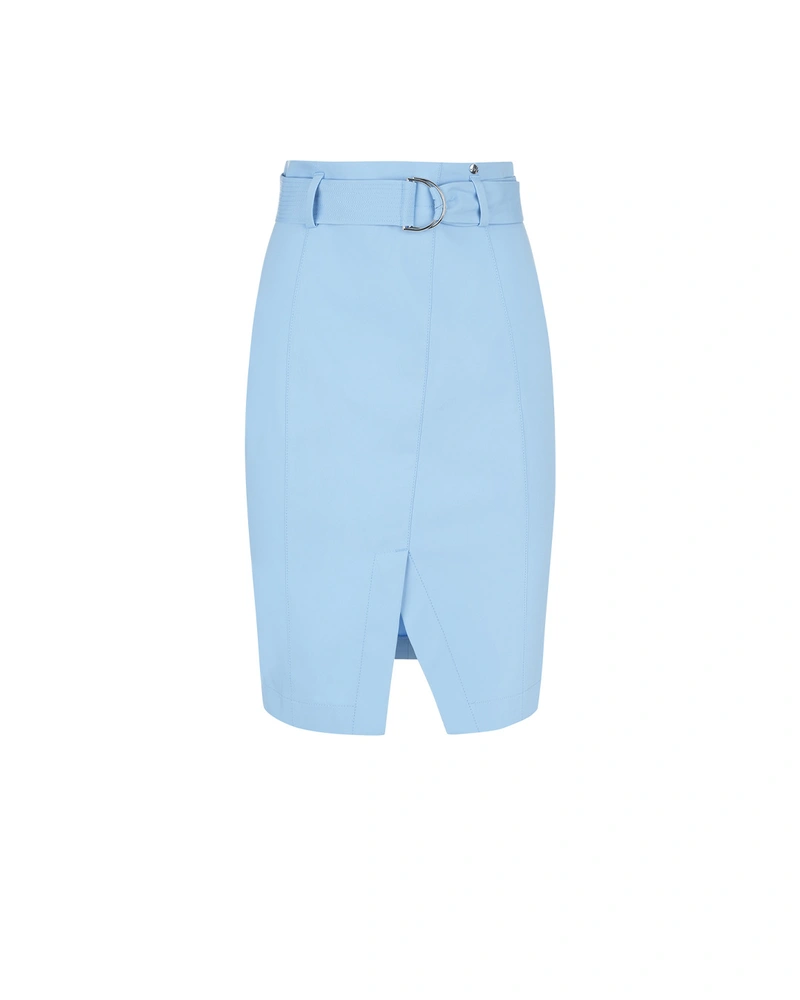 Fustă creion albastru deschis cu curea și crăpătură frontală | NOUTATI