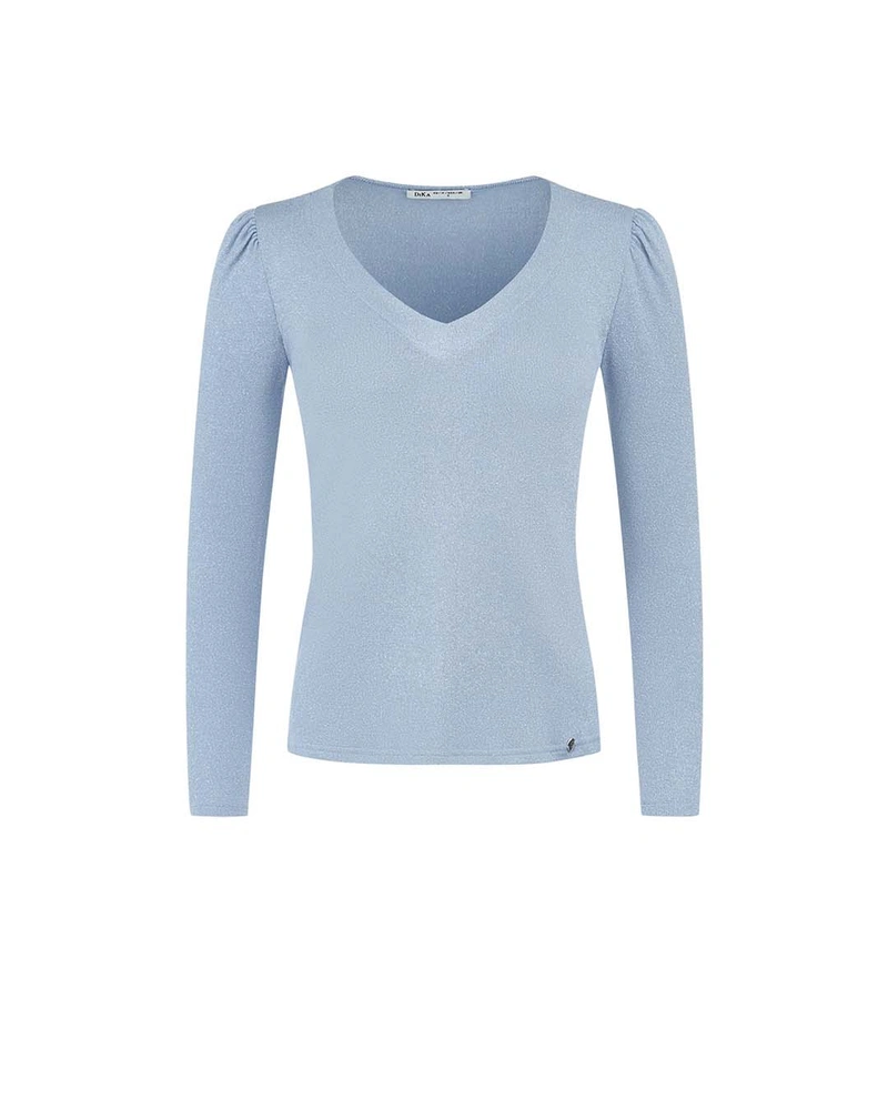 Light blue sweater with V-neck and slight puff sleeve | All products