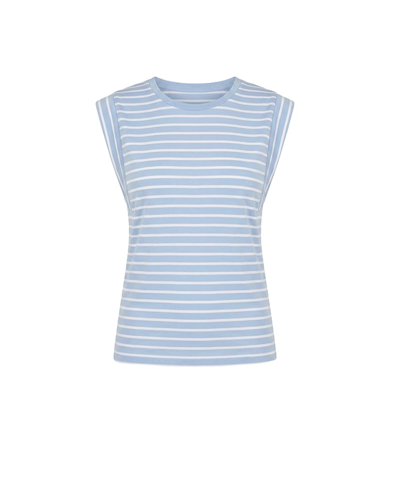 Top bleu clair à fines rayures blanches | Tshirts et Tops