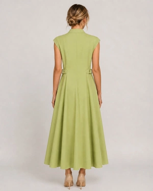 Light green cotton shirt dress with shaping seams | Dresses - 2