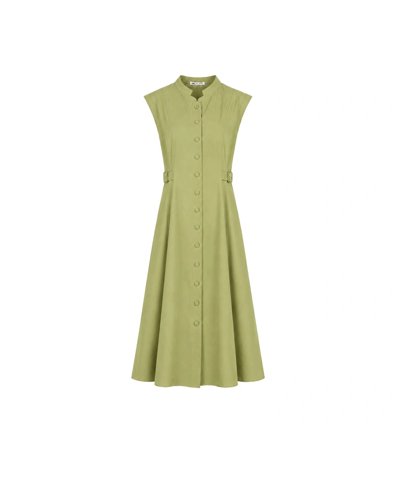 Light green cotton shirt dress with shaping seams | Dresses