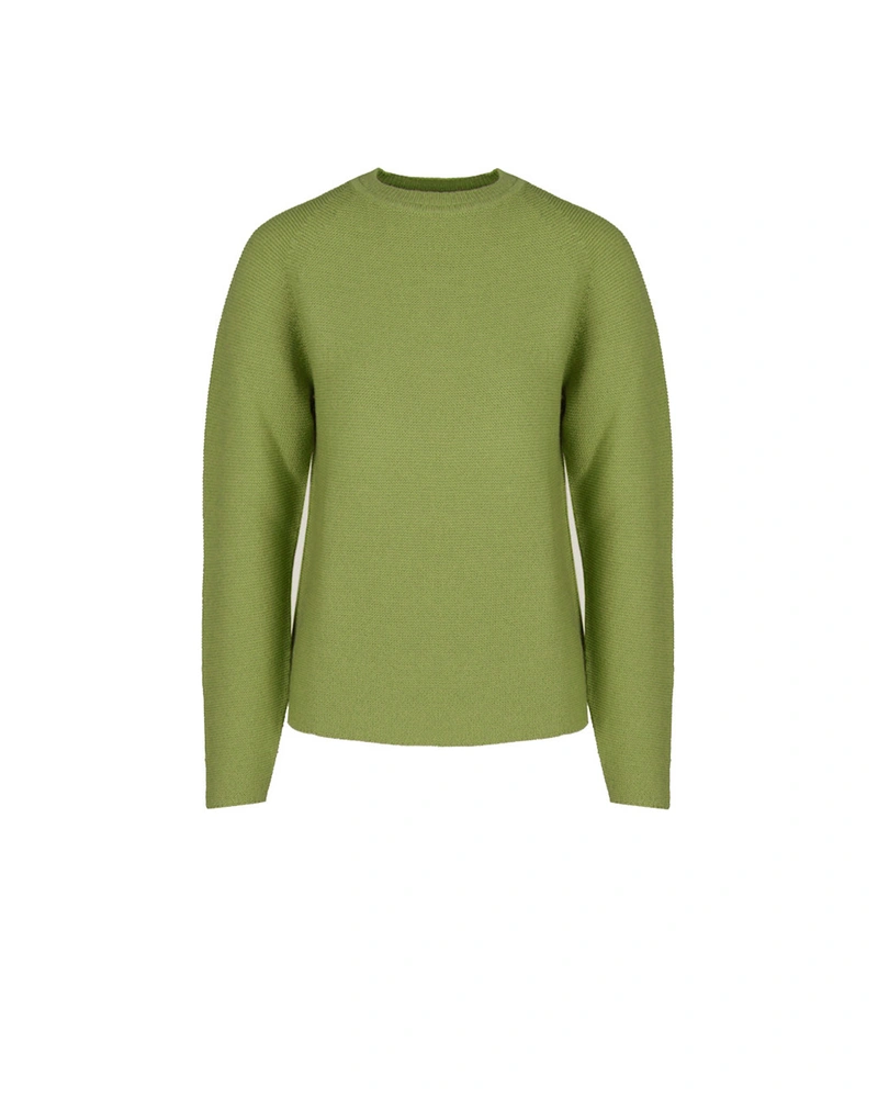 Light green fine spring sweater with wool in the composition, with 3D knit technology | Pullovers