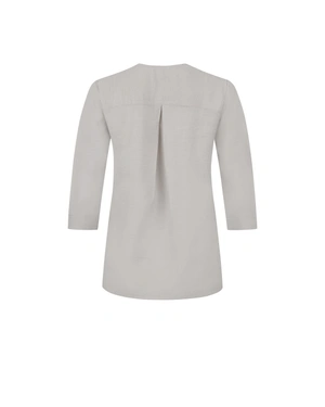 Light grey hemp blouse with 3/4 sleeves and round neckline, featuring buttons | Blouses and Shirts | Dika.test - 1 Light grey hemp blouse with 3/4 sleeves and round neckline, featuring buttons | Blouses and Shirts - 1