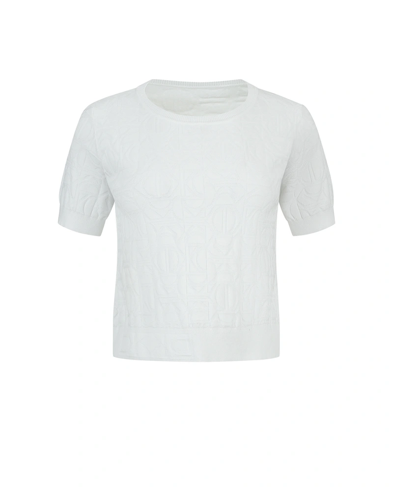 Light grey knit blouse with textured motif | Knitwear