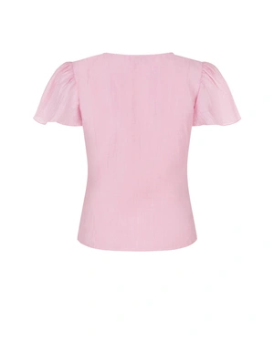 Light pink linen blouse with decorative bows | Blouses - 1