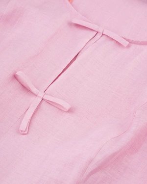 Light pink linen blouse with decorative bows | Blouses - 2