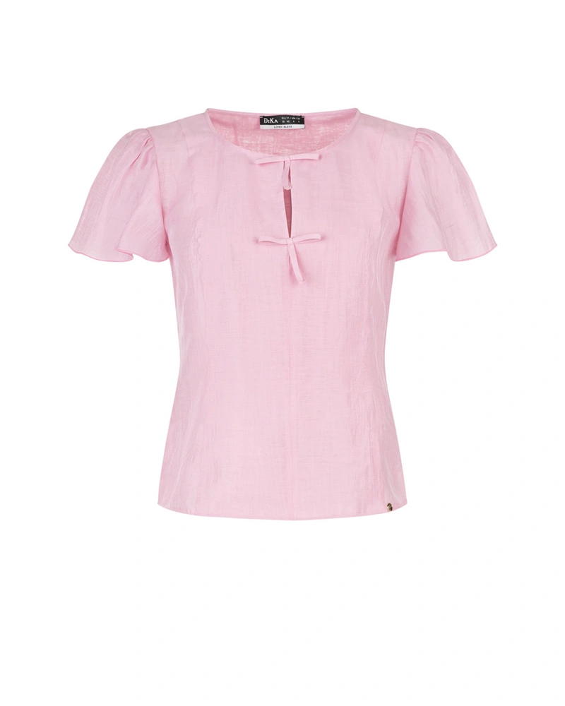 Light pink linen blouse with decorative bows | Blouses