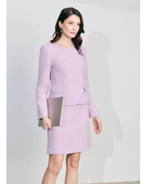 Light purple straight skirt made of textured fabric | Suits - 10