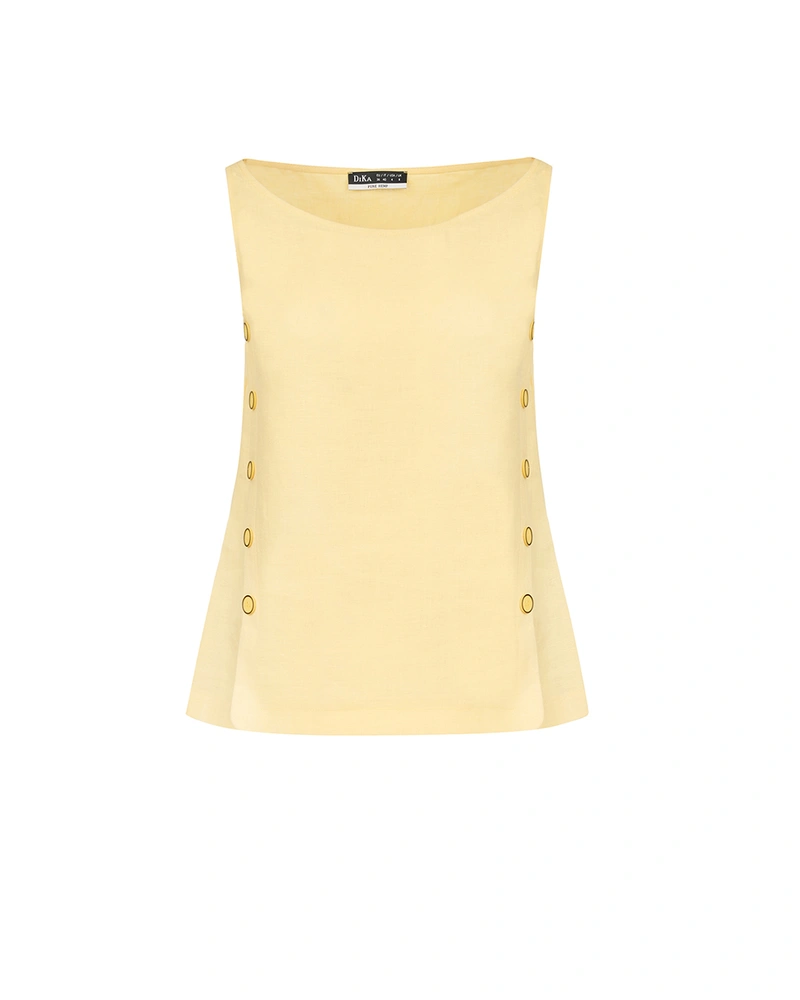 Light yellow sleeveless blouse made of 100% hemp | Blouses