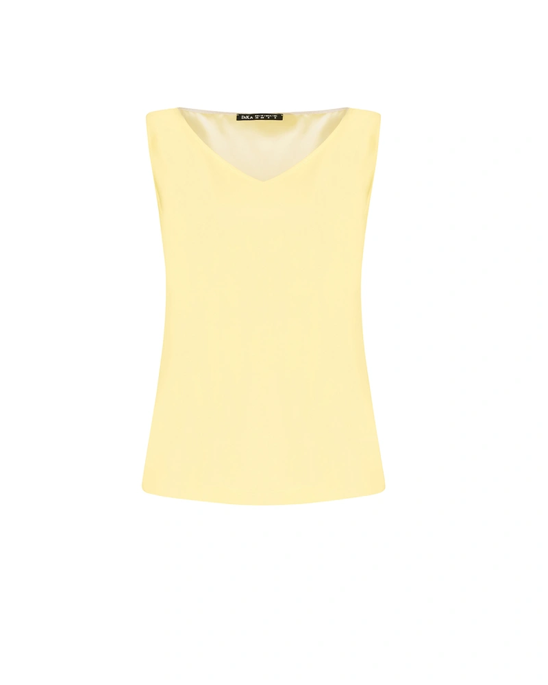 Light yellow sleeveless blouse with V-neck | Blouses