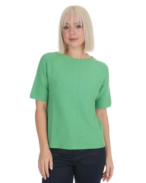 Lightweight short-sleeved cotton sweater in a fresh green hue | Knitwear - 1