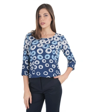 Lightweight women’s blouse made of 100% viscose with a stylized print in blue tones | Blouses - 1