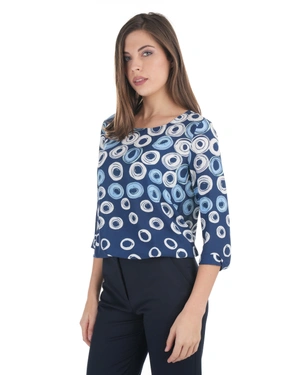 Lightweight women’s blouse made of 100% viscose with a stylized print in blue tones | Blouses - 2