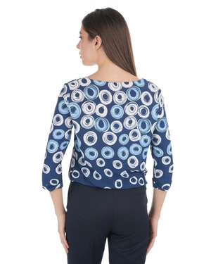 Lightweight women’s blouse made of 100% viscose with a stylized print in blue tones | Blouses - 3