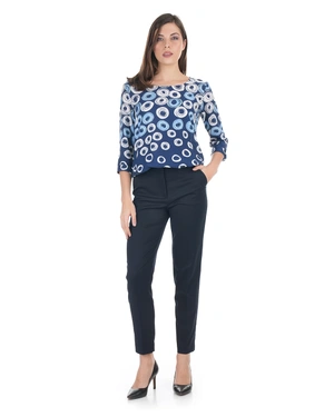 Lightweight women’s blouse made of 100% viscose with a stylized print in blue tones | Blouses - 4