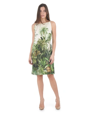 Linen dress with a tropical print and viscose lining | Dresses - 1