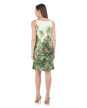 Linen dress with a tropical print and viscose lining | Dresses - 2