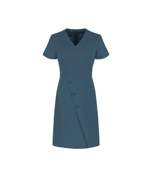 Linen safari-style dress in navy with asymmetric buttons | Dresses - 2