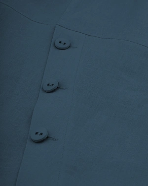 Robe en lin style safari vert pétrole avec boutons asymétriques | Robes - 4