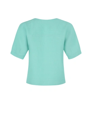 Linen short-sleeve blouse with clean-cut design in pastel green | Blouses - 5