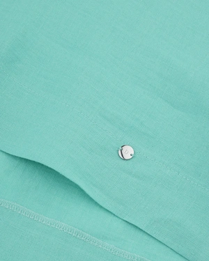 Linen short-sleeve blouse with clean-cut design in pastel green | Blouses - 6