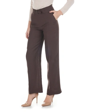 Pantaloni drepți din in, maro ciocolatiu | Pantaloni - 2