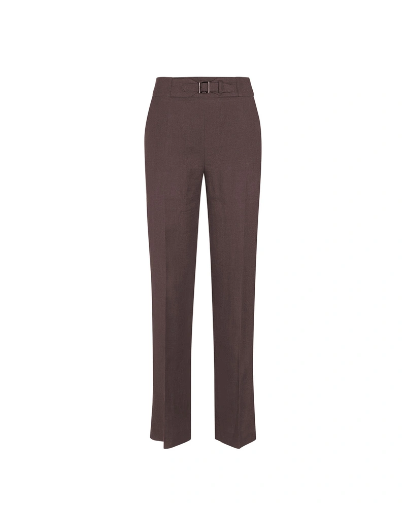 Linen straight-leg trousers in chocolate brown | Trousers